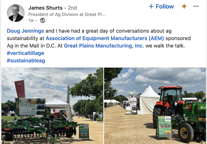 James Shurts AEM Celebration of Modern Agriculture on the National Mall LinkedIn post